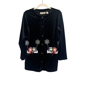 Retro Velour Holiday Jacket Black S Holiday Christmas Neutral Preppy Classic 80s